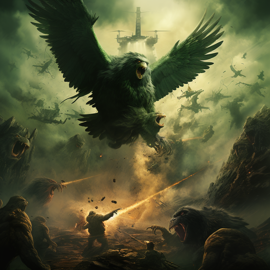 Green eagles fighting King Kong