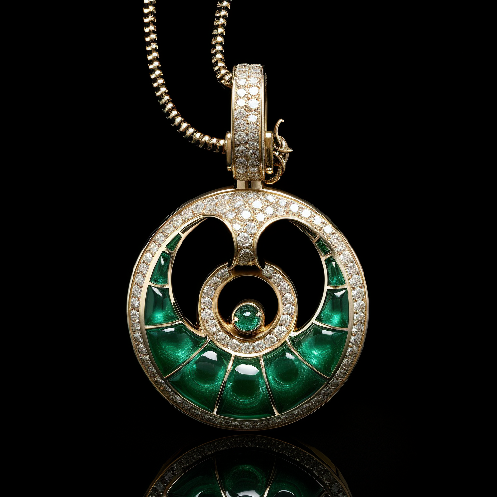 Round Pendant with Green Emeralds and Diamonds