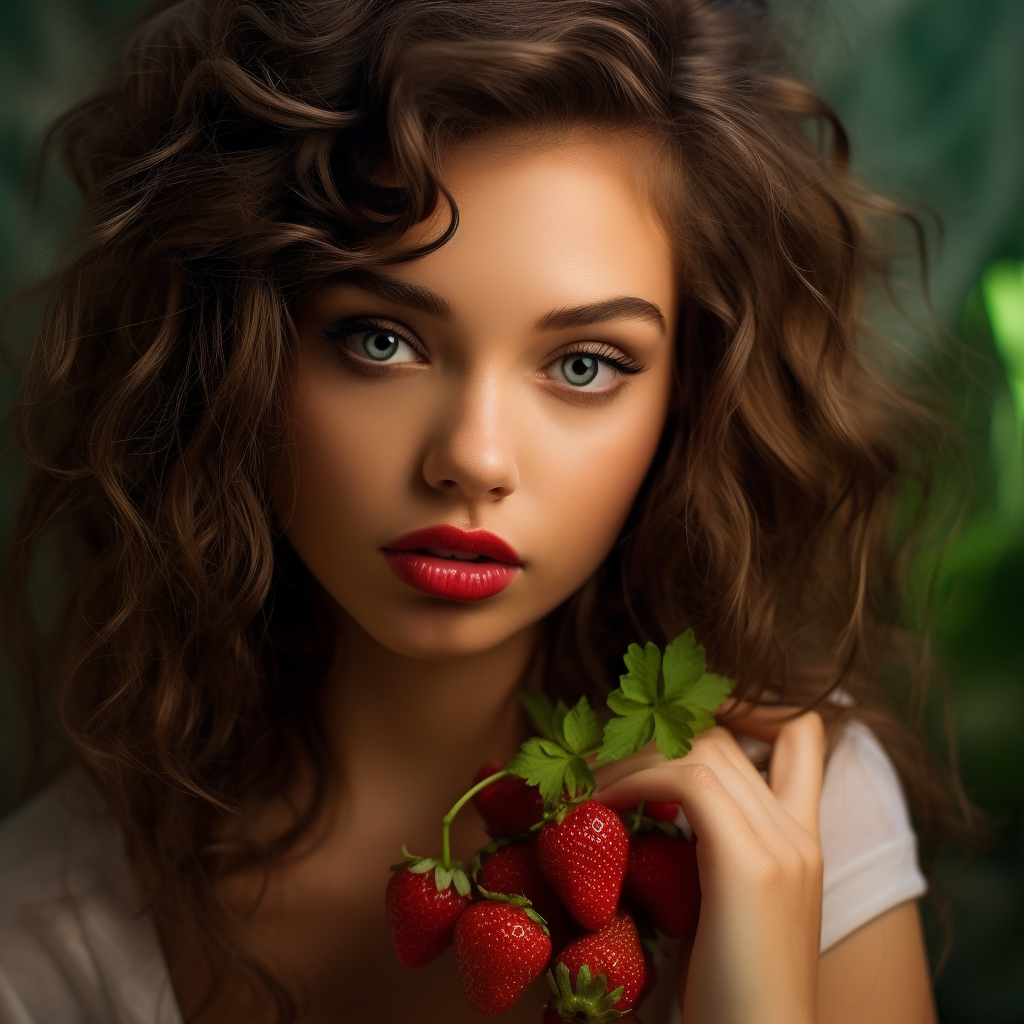 Stunning model with green eyes and strawberries