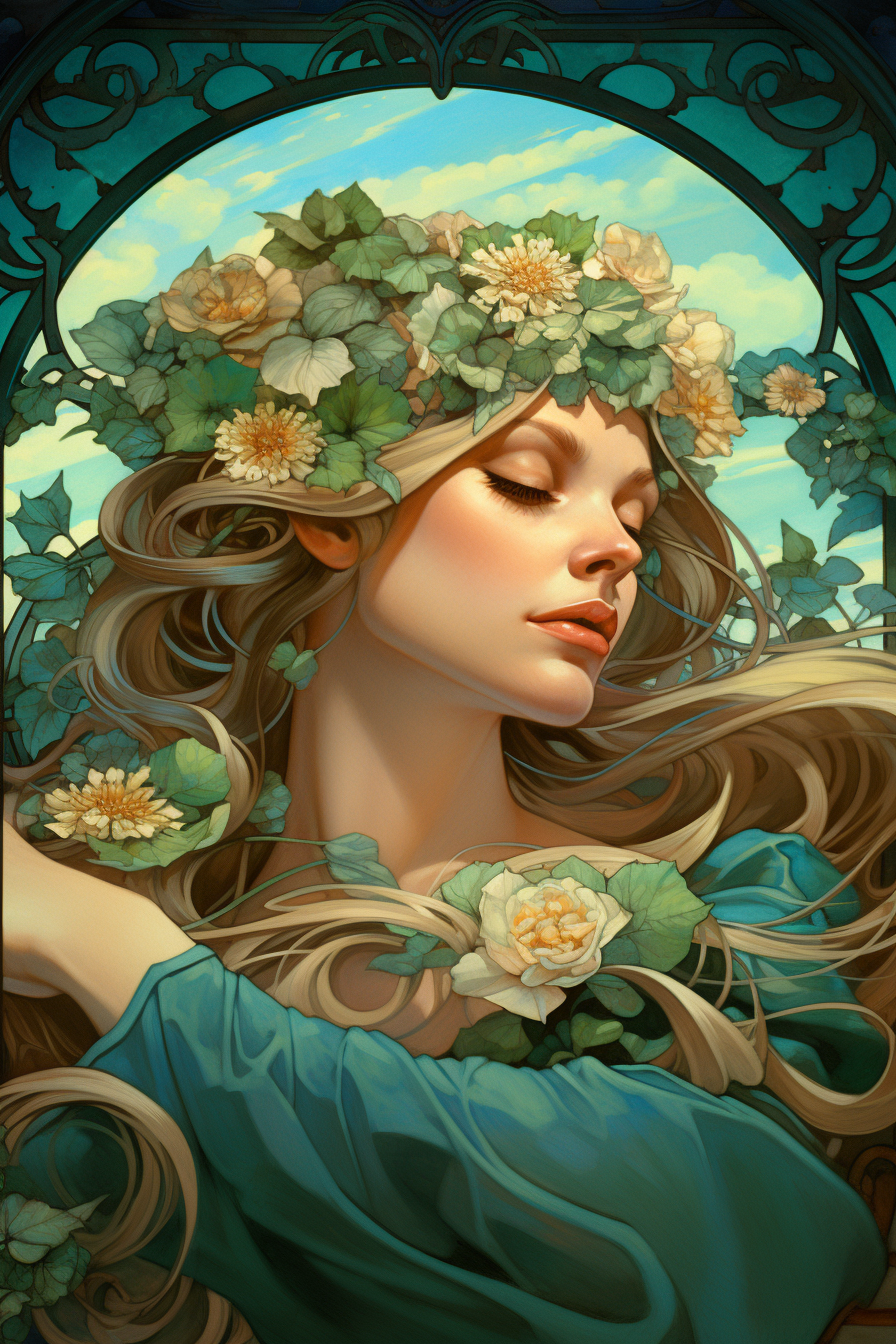 Beautiful green fairy art nouveau