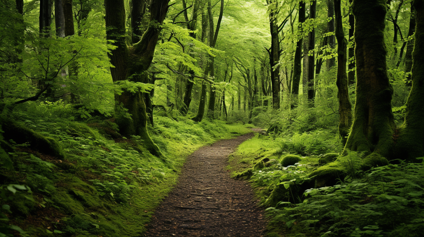 Thick, Lush Green Forest with Clear Pathways