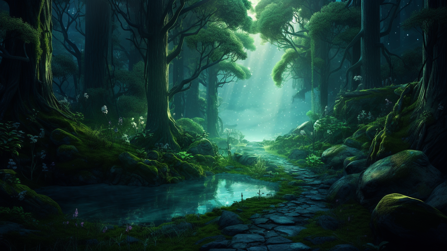 Realistic Ethereal Fantasy Dream in Green Forest