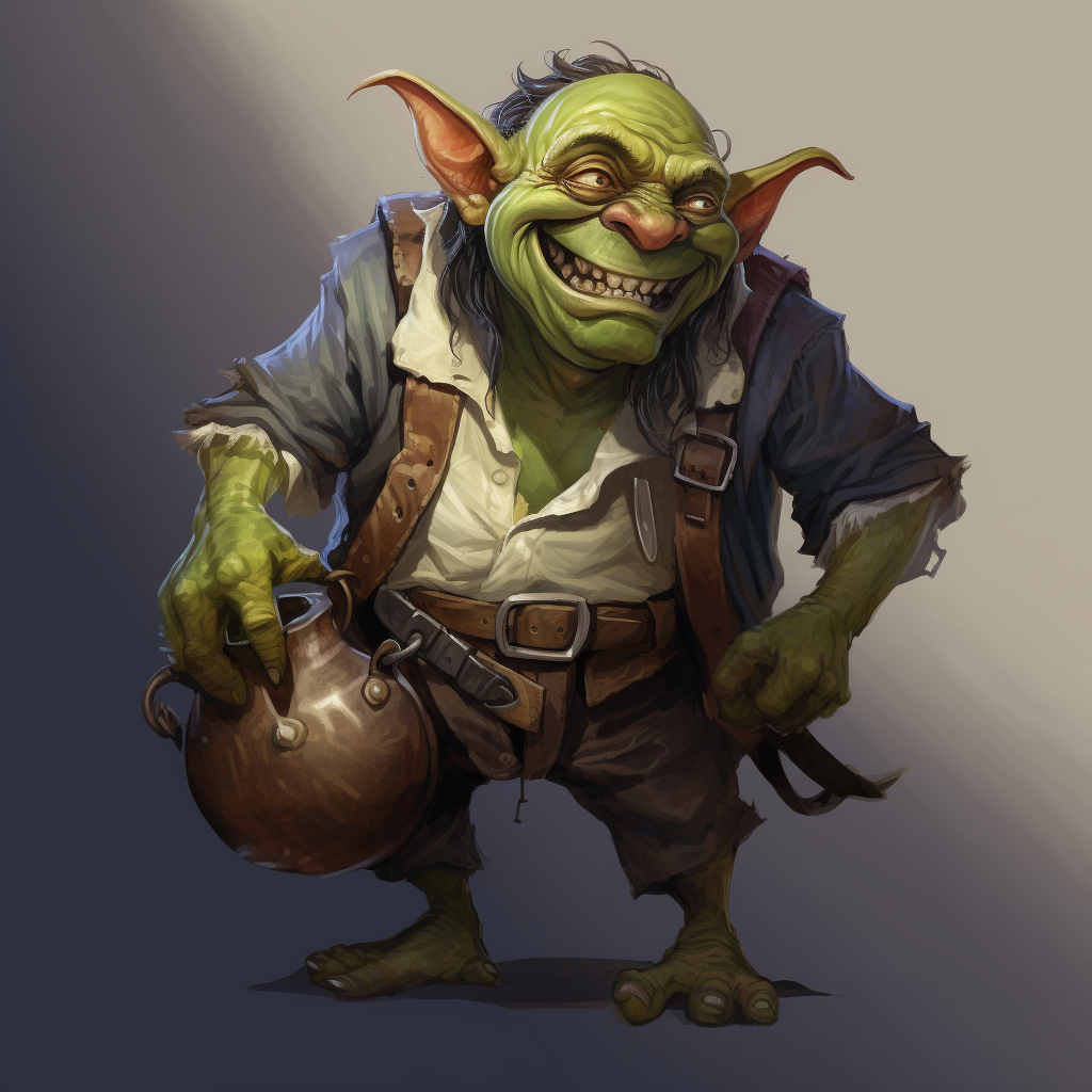 Cute green goblin with a friendly smile