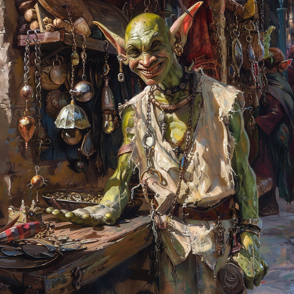 Green goblin in market stall