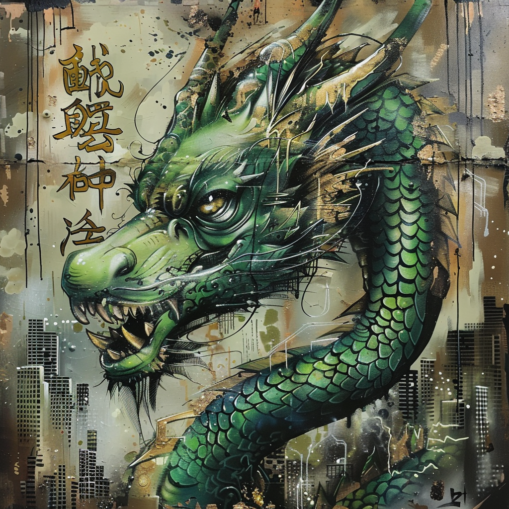 Realistic Dragon Graffiti City Art