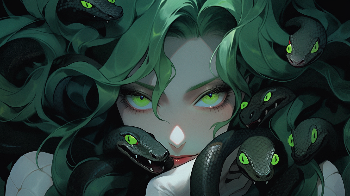 Darach Girl with Green Hair and Poisonous Snakes