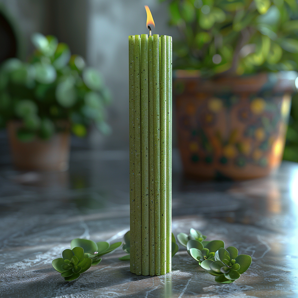 Burning green incense stick