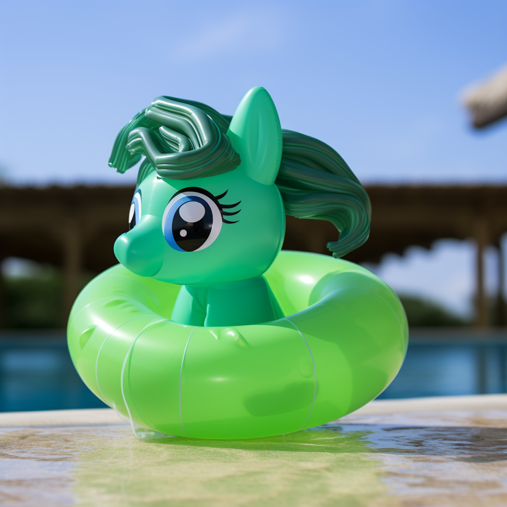 Cute green inflatable rubber pooltoy-style cartoon pony