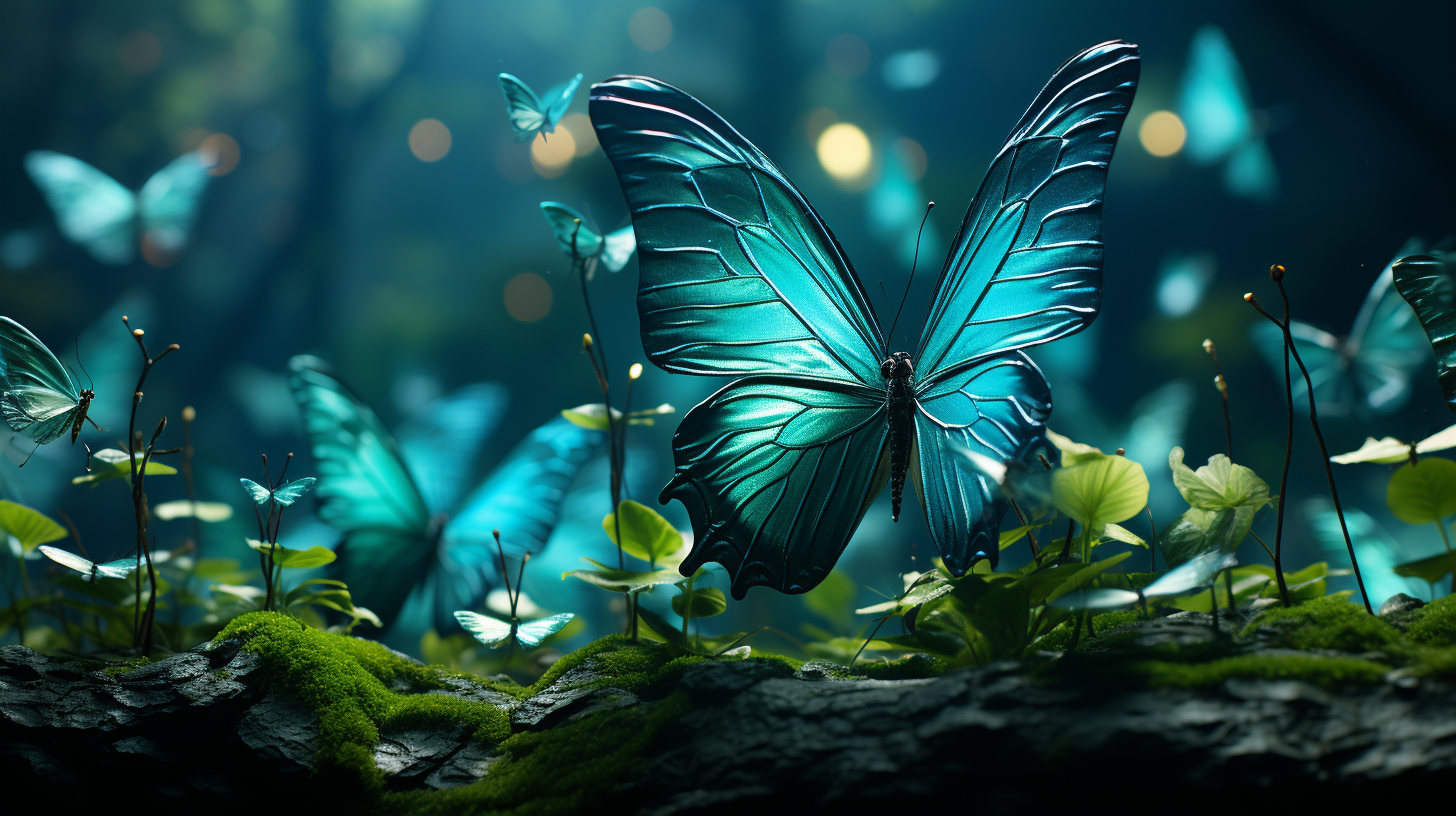 Beautiful Green Jungle Trees with Blue Butterflies