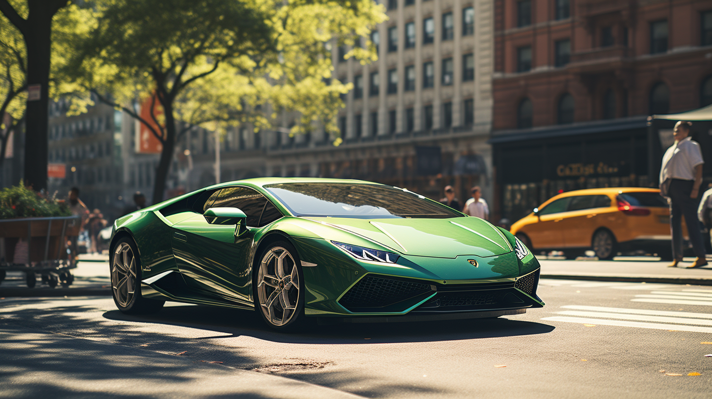 Detailed Green Lamborghini Huracan Performante in the City