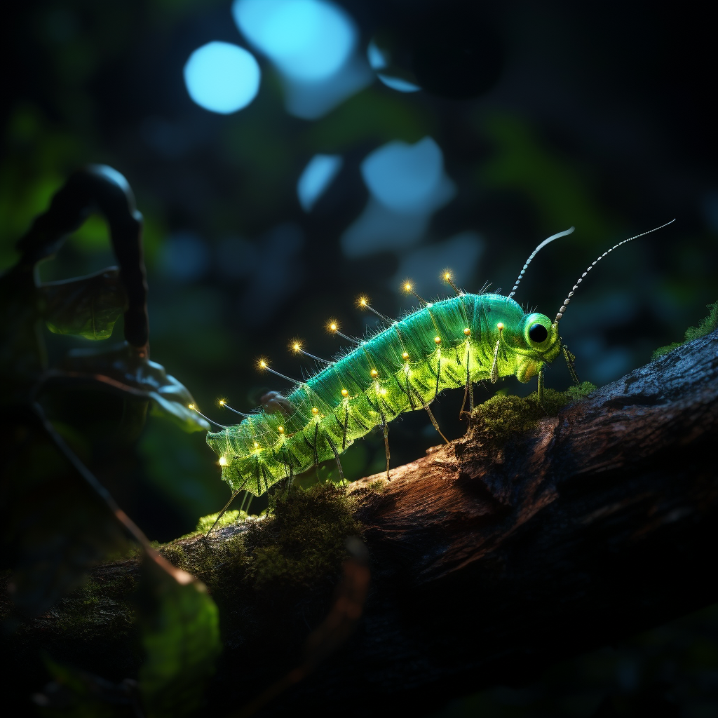 Green Leaf Worm on Tree Branch