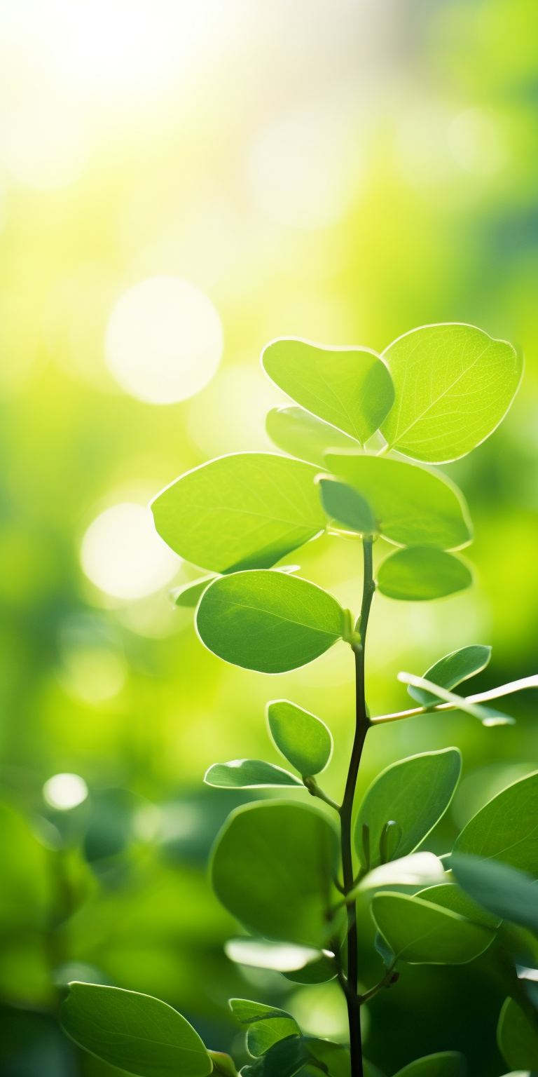 Bokeh image of green leaves in sunlight