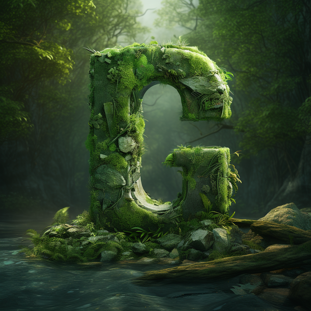 3D green letter G in nature