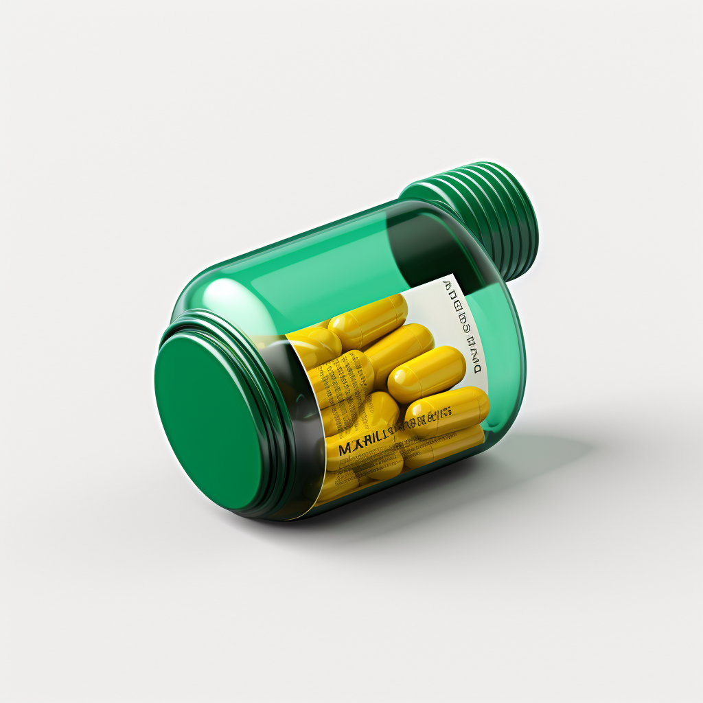 Modern green medicine bottle with yellow label