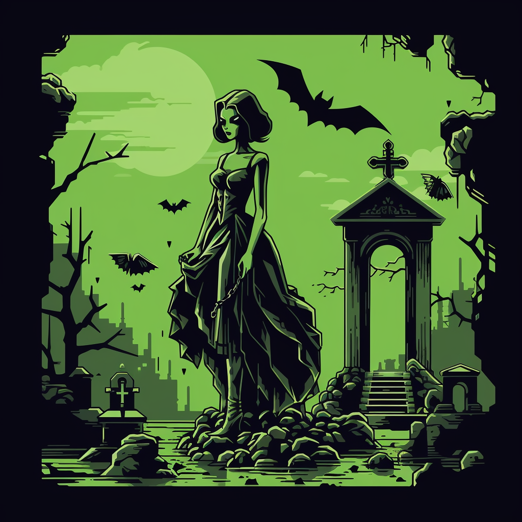 Green Monochrome Vampire Woman in Nintendo Style