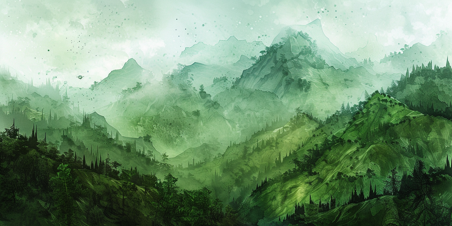 Watercolour green mountain painting