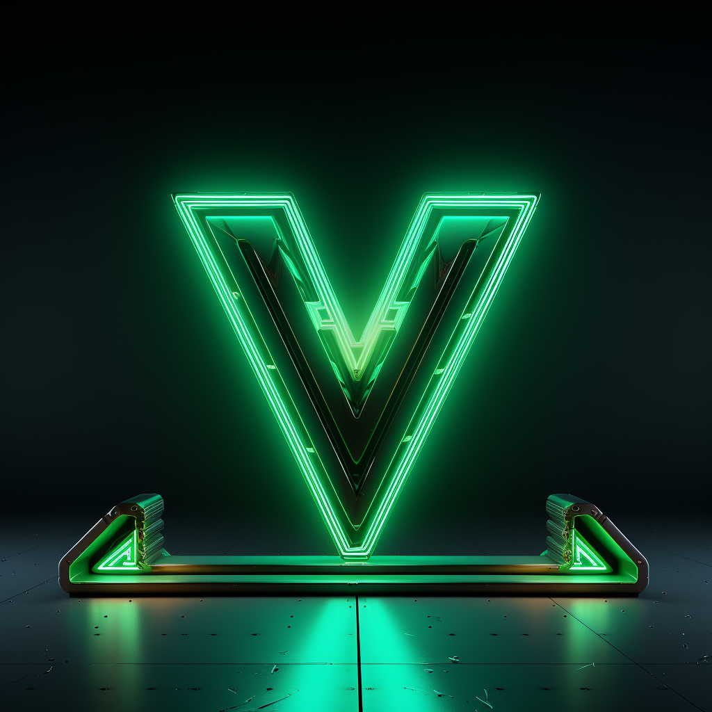 Minimalistic 3D green neon logo with V&V