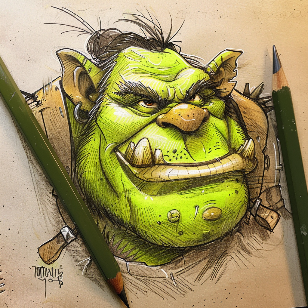 Green cartoon ogre drawing