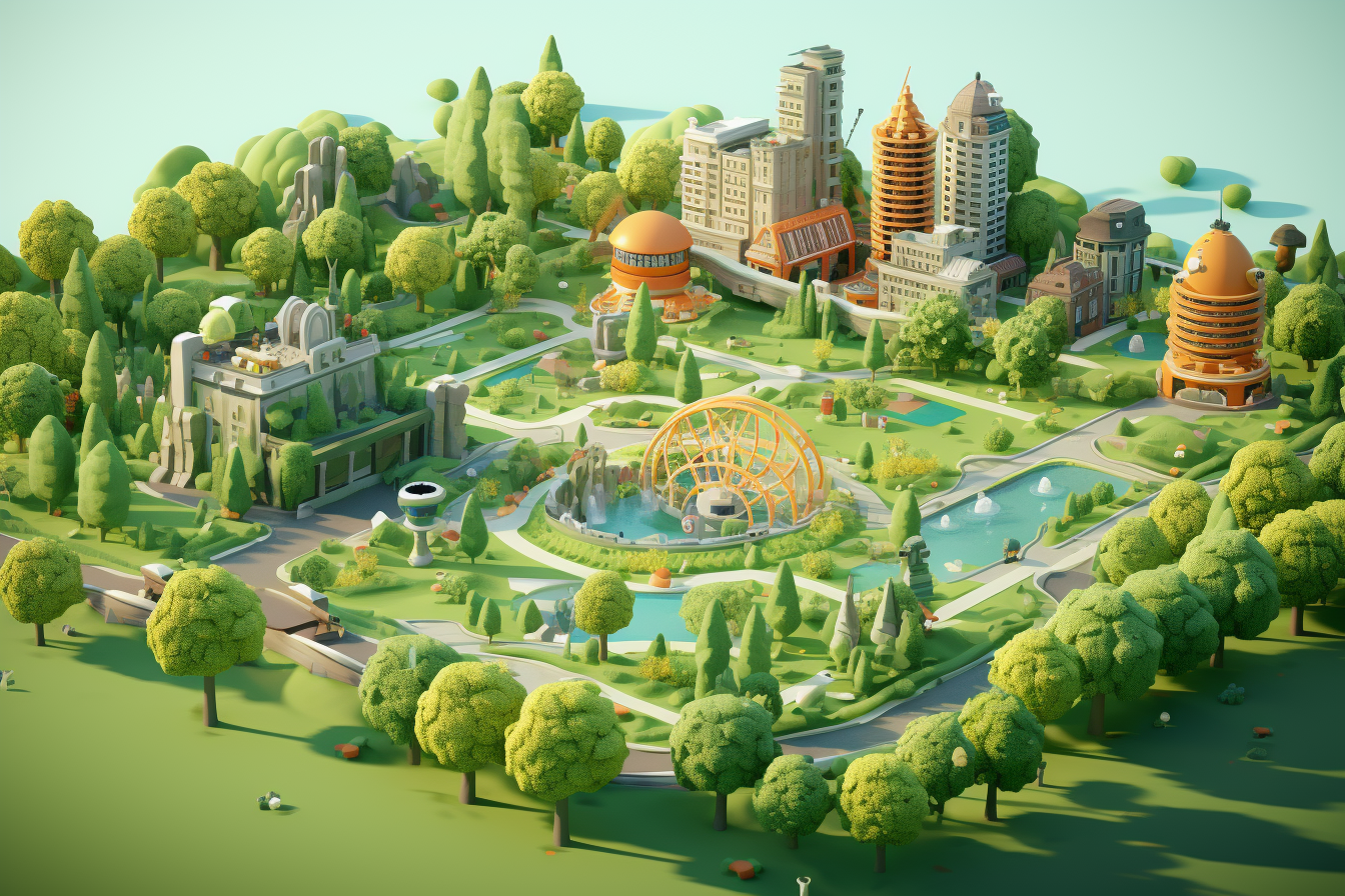 Vibrant green park in 3D