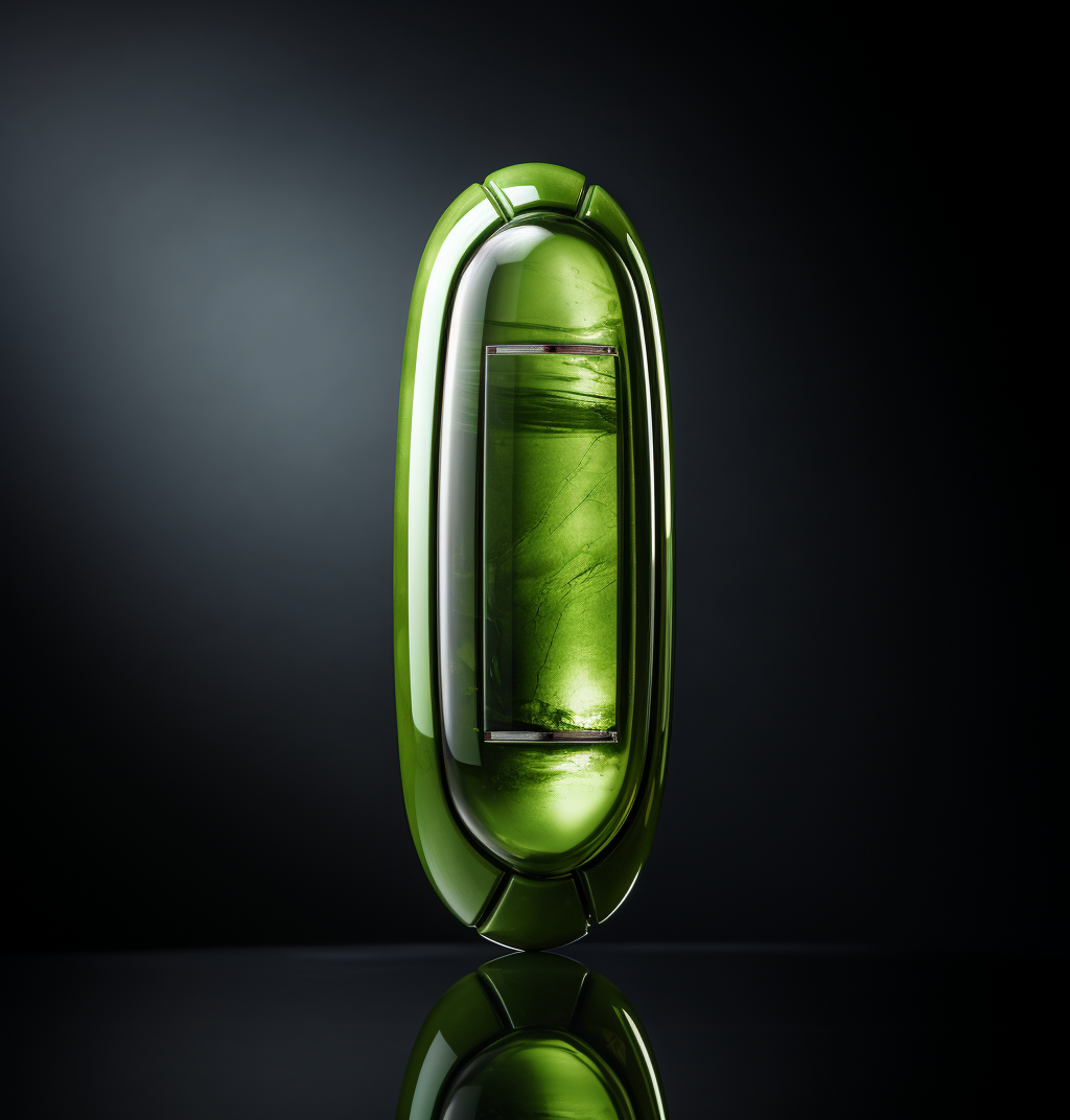 Green pill with explosive pigmentation