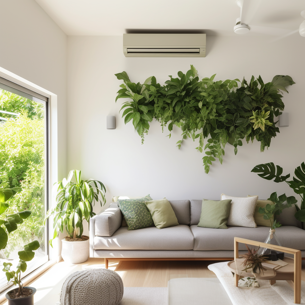 Green potted plants in a living room