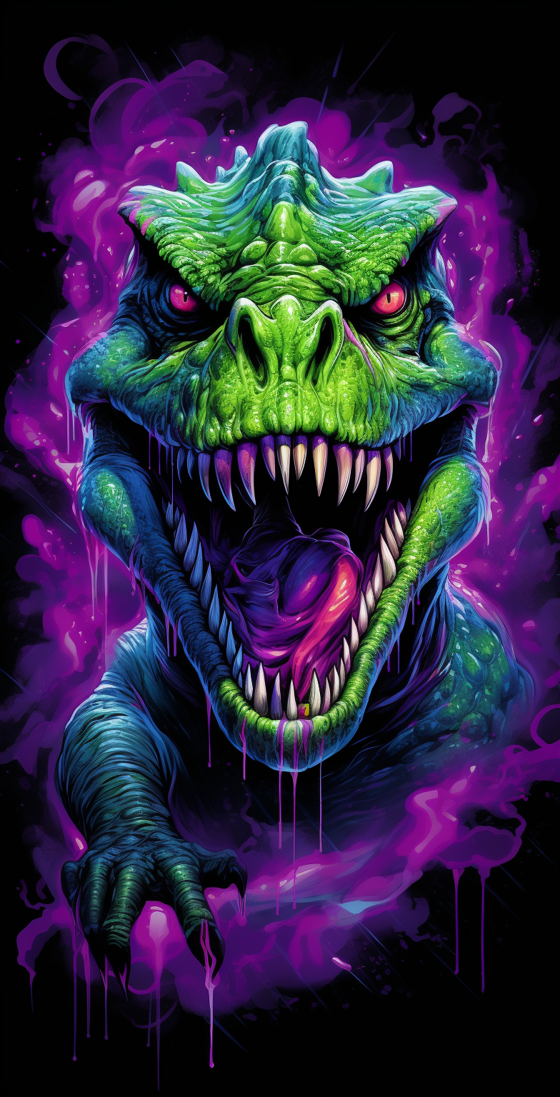 Green Purple Dinosaur with Mouth Eruption