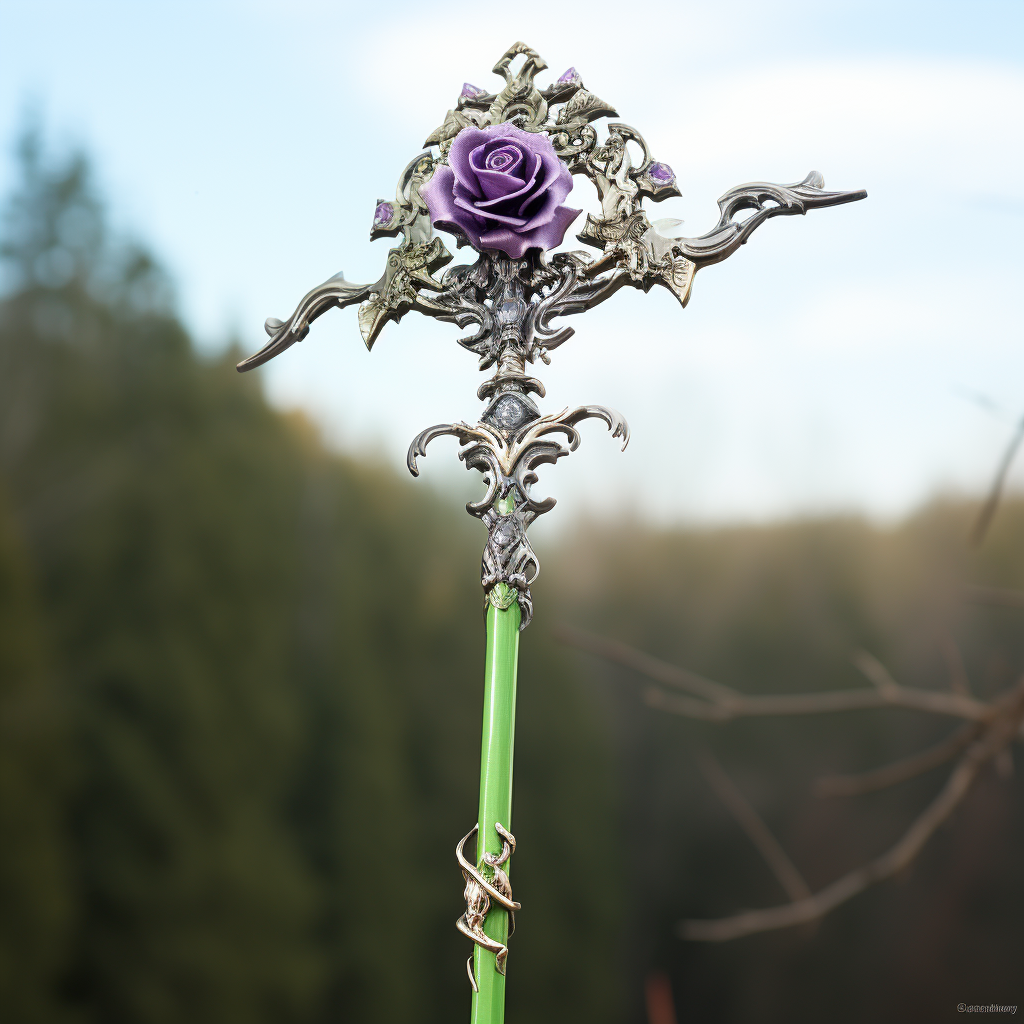 Green Purple Halberd Steel and Flowers