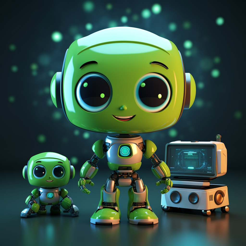 Cute green robot with 3D animation