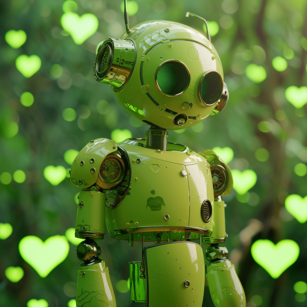 Green robot with hearts