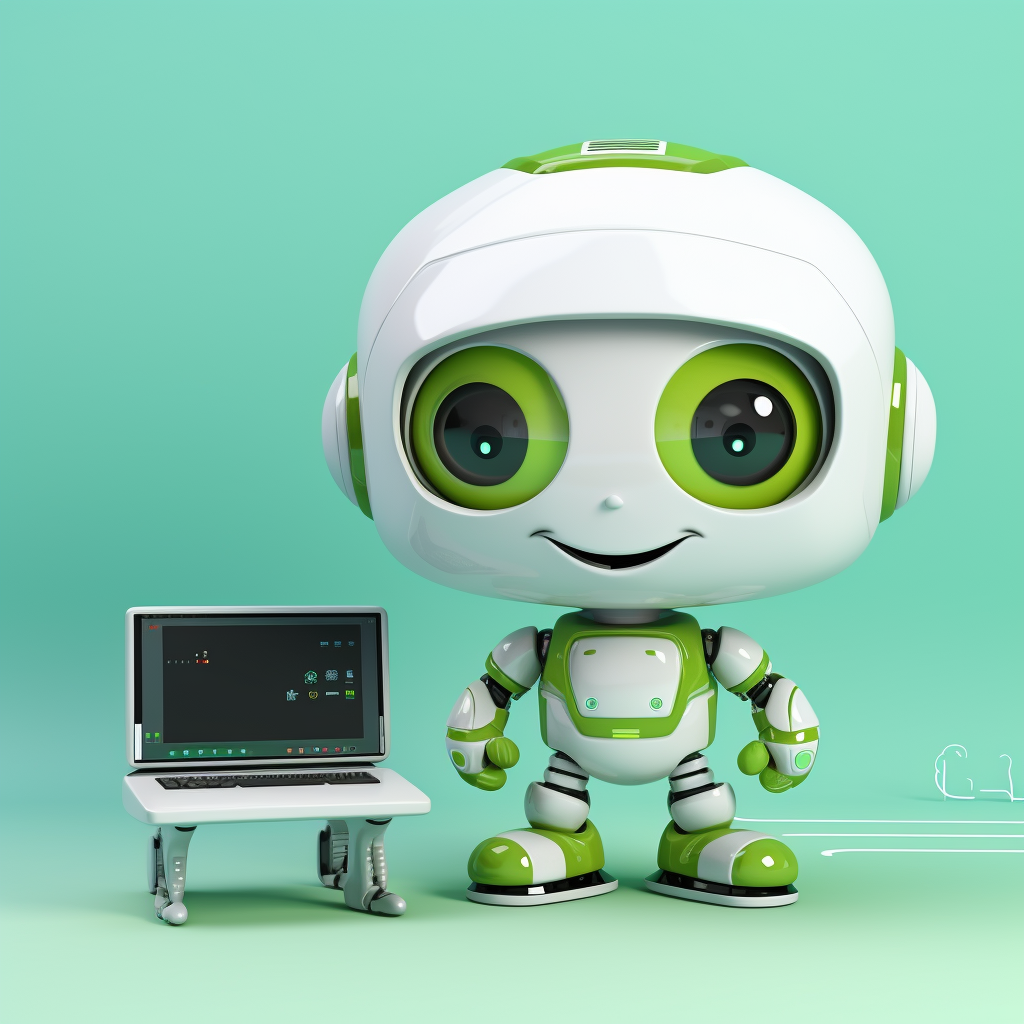 Green robot with little computer