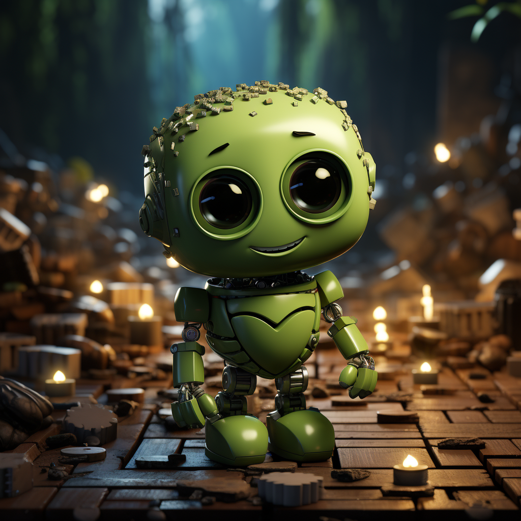 Green robot in love with hearts