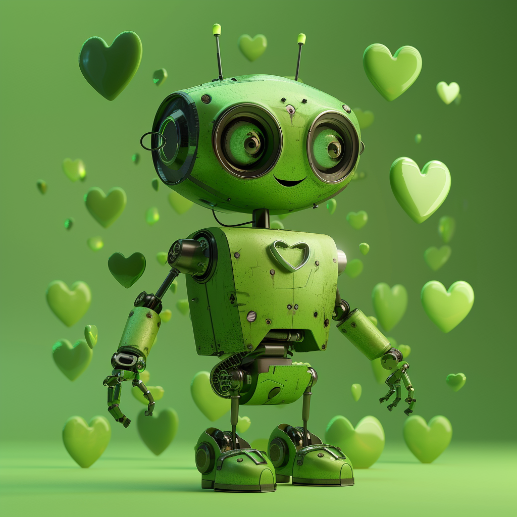 Green Robot Love Pixar Hearts