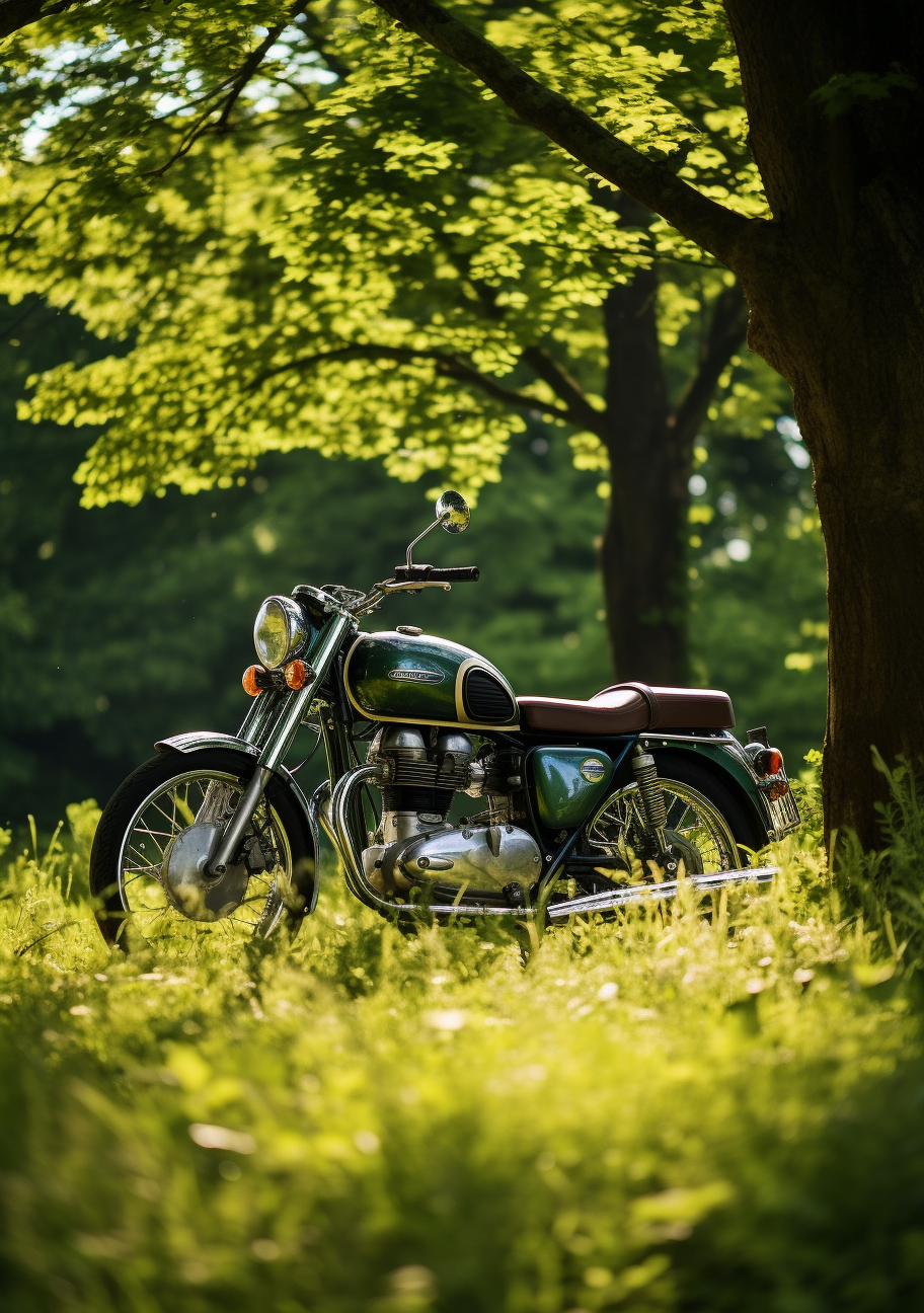 Green Royal Enfield Bullet in English Countryside