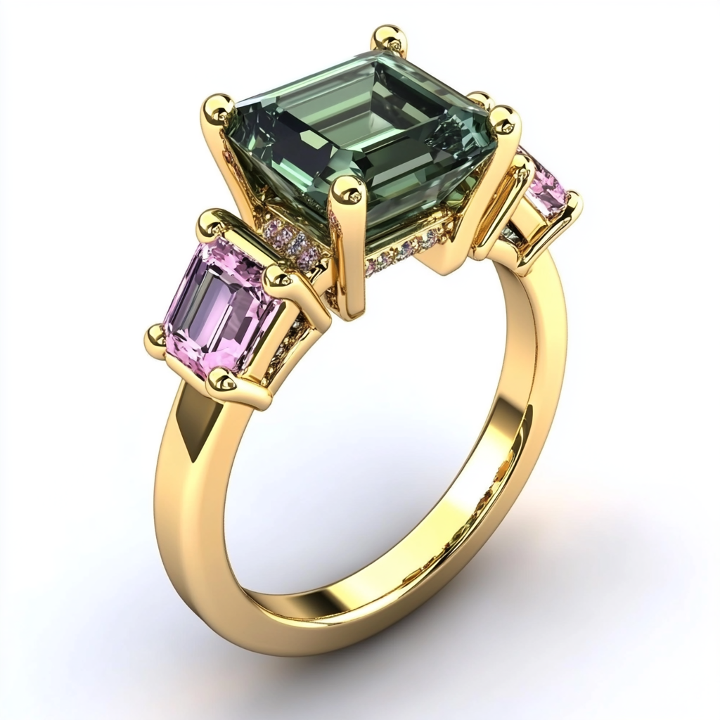 Green Sapphire Emerald Gold Ring