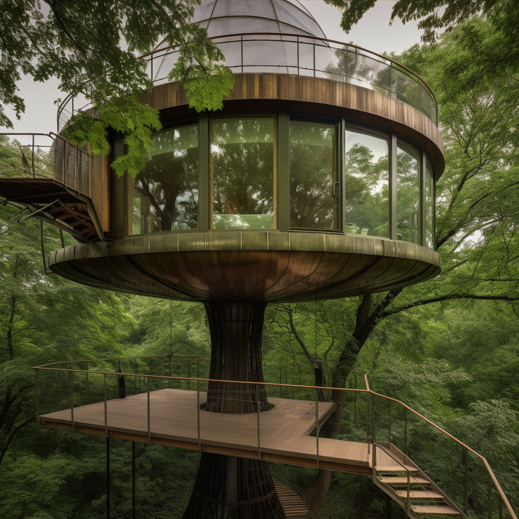 Green scientific treehouse surrounded by nature