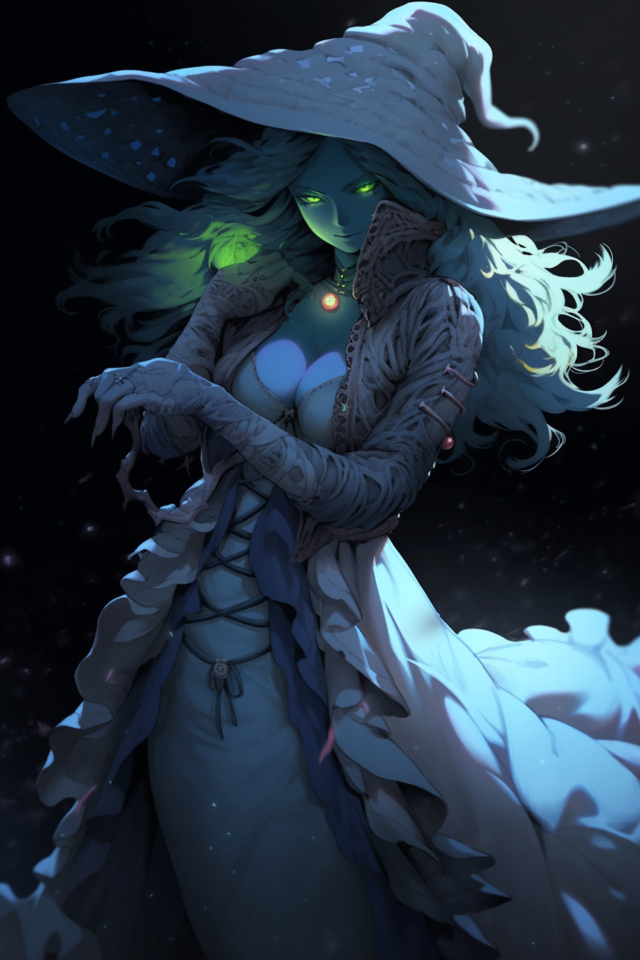 Beautiful witch with green skin and curves