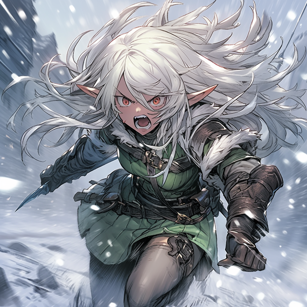 Green Skinned Goblin Girl AI Running in Snow