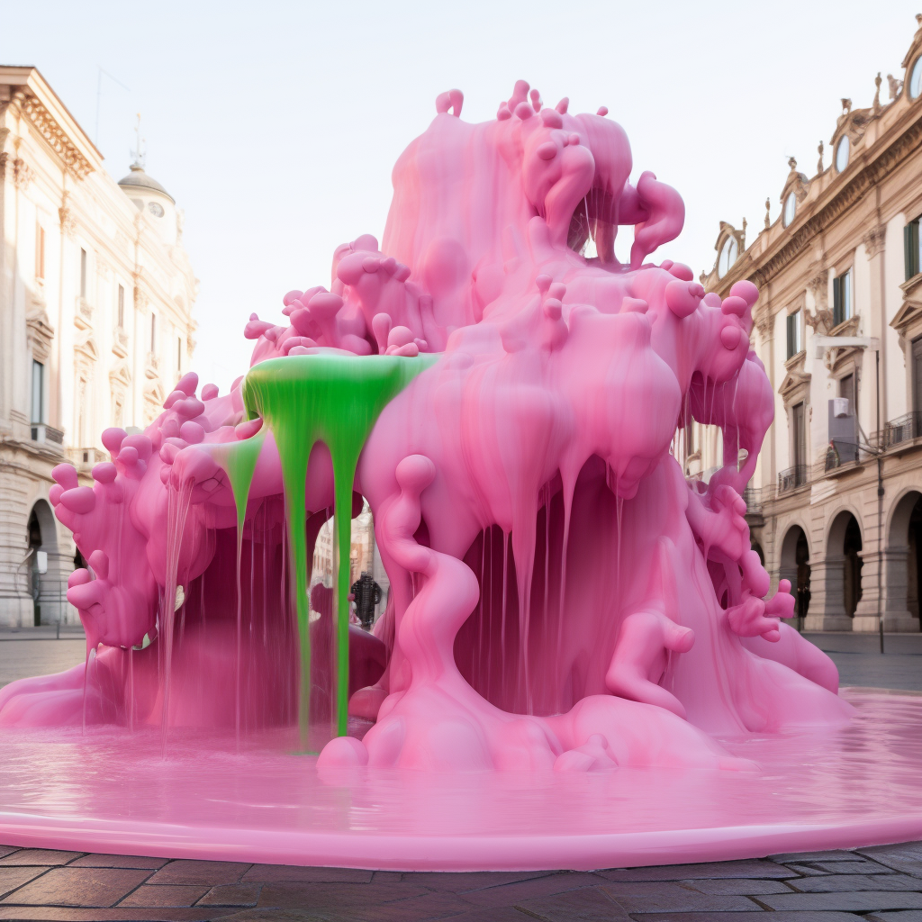 Fountain pouring green slime in futuristic environment