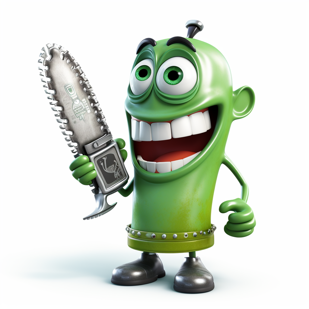 Green Smiling Thermos with Chainsaw Cartoon Animation