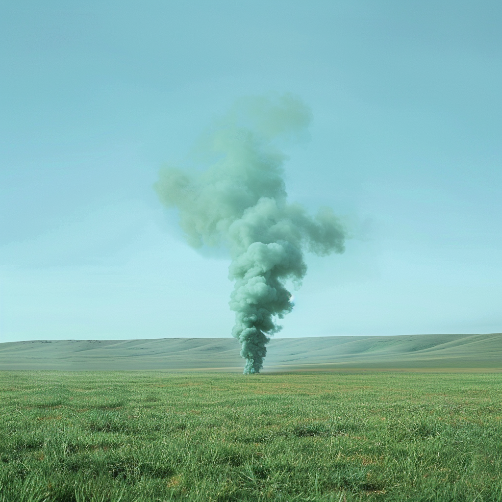 Green smoke signal on grass