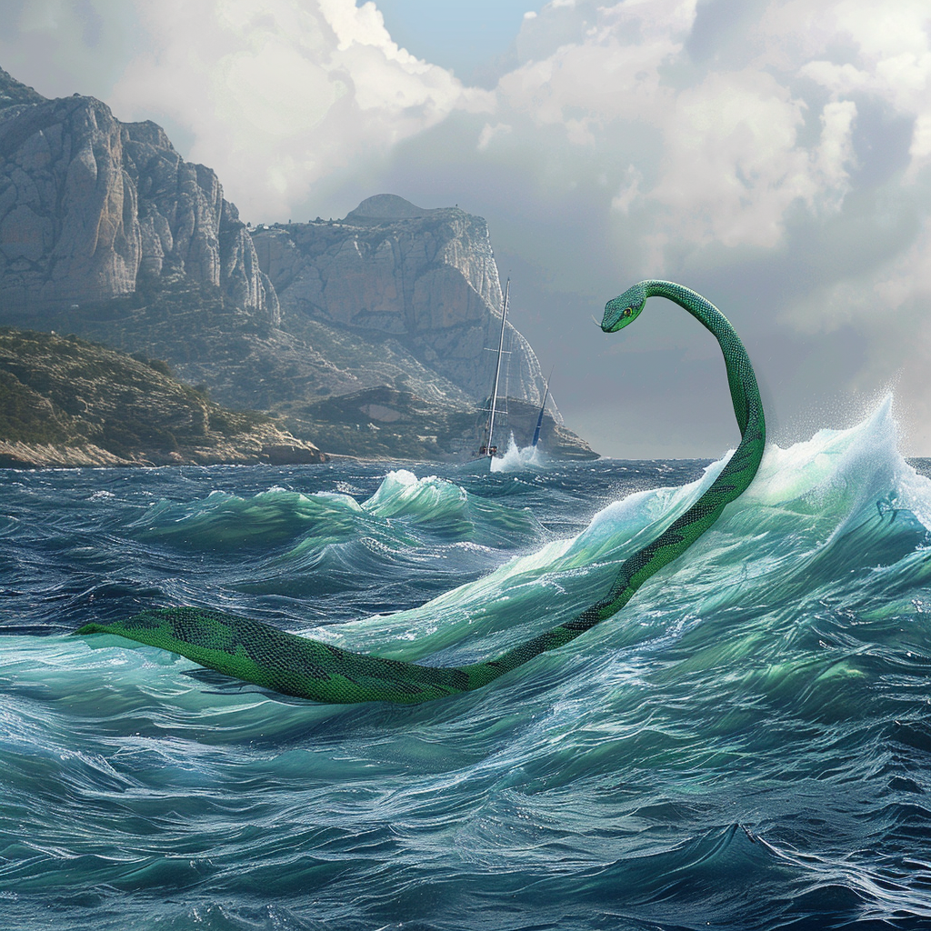 Green Snake Boat Sailing Stormy