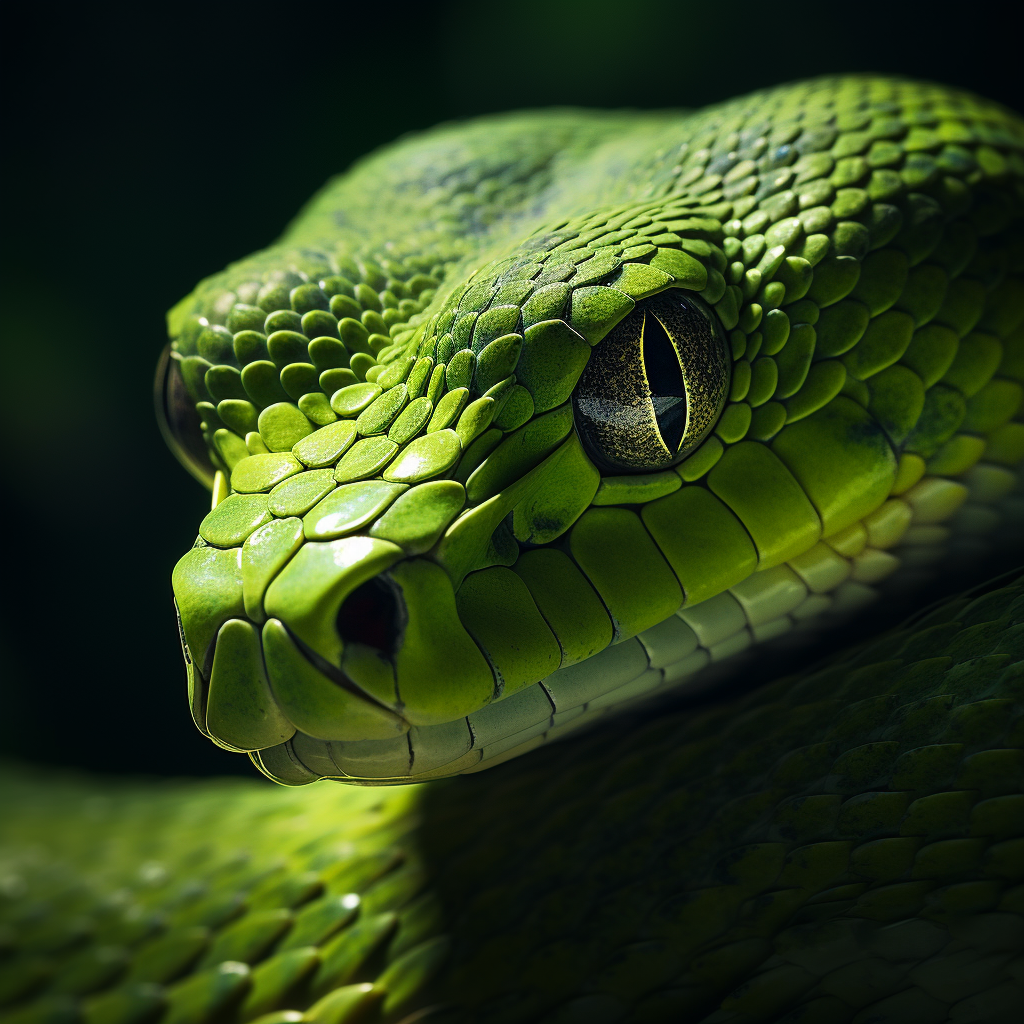 Beautiful green snake in lush surroundings