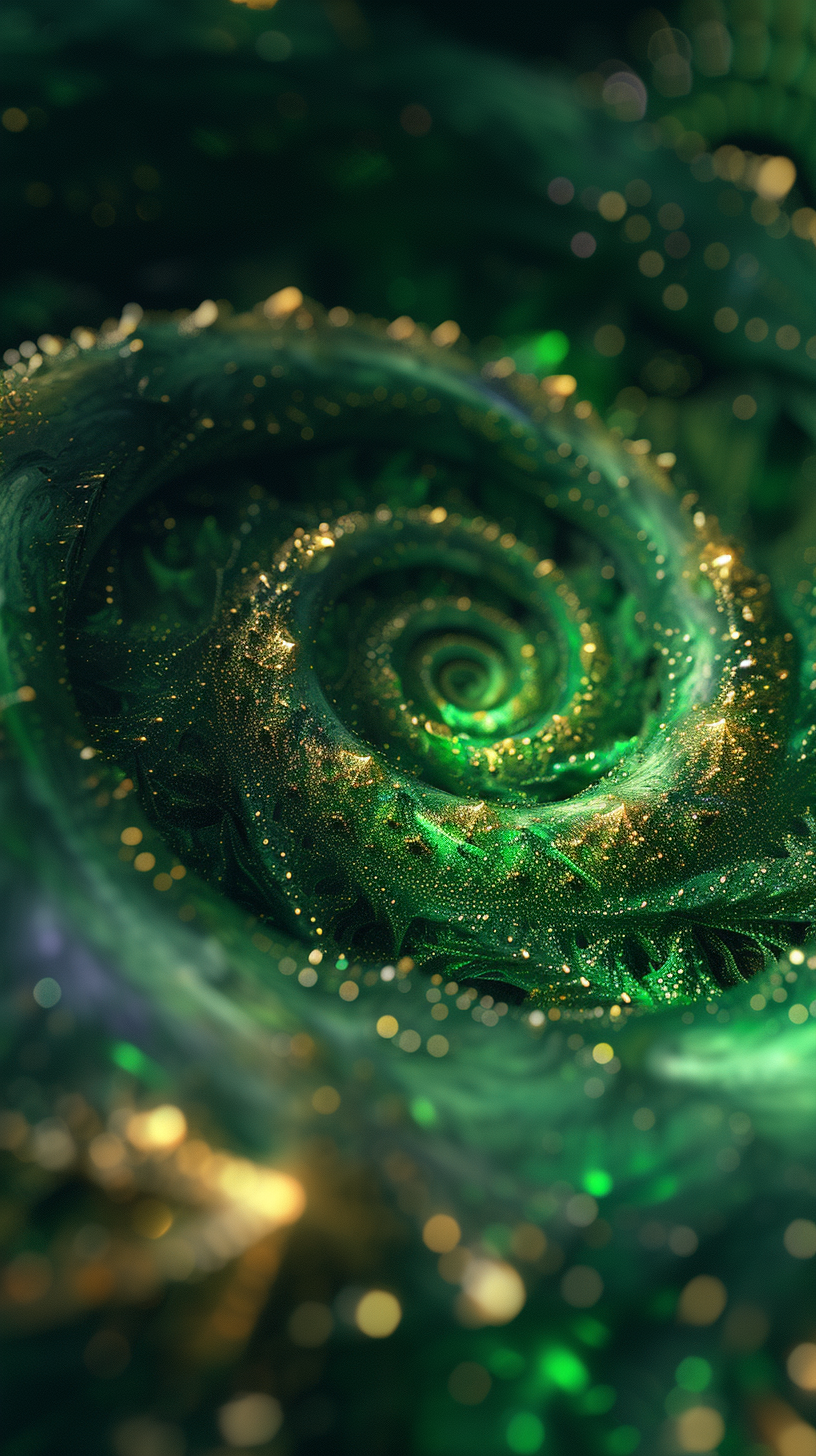 Green Spiral with Stars and Gold