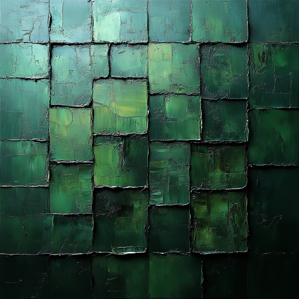 Dark green textured grid painting