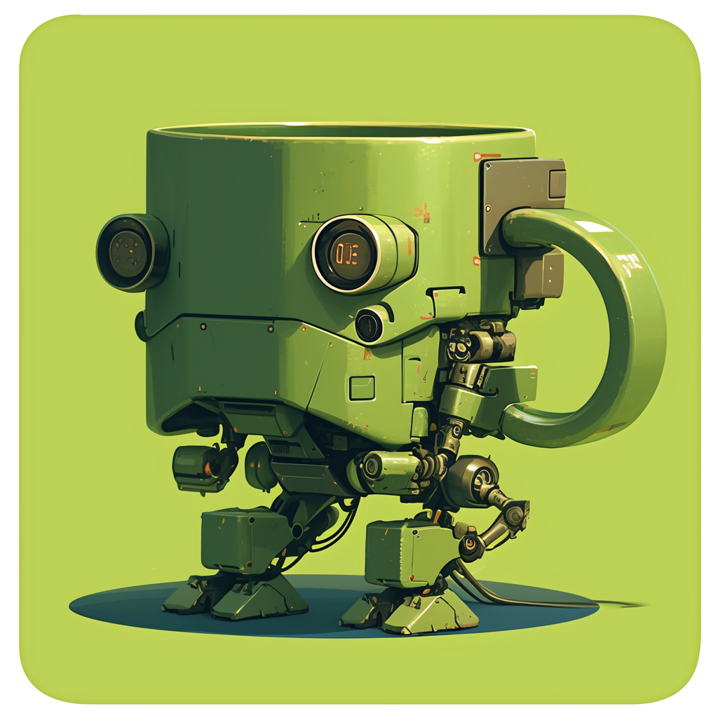 Green square mug with AI robot statue