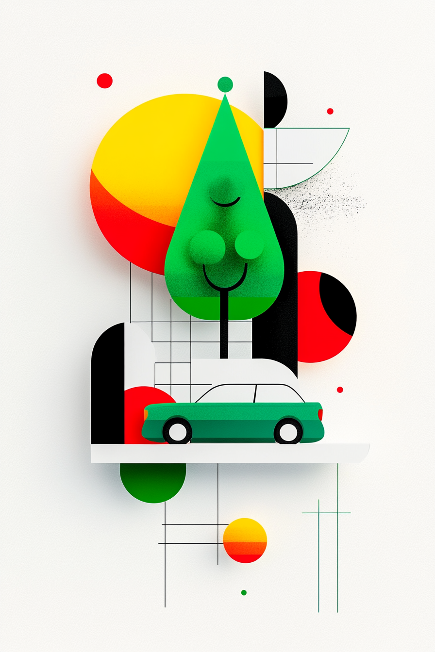 Graphic design tree car sun illustration