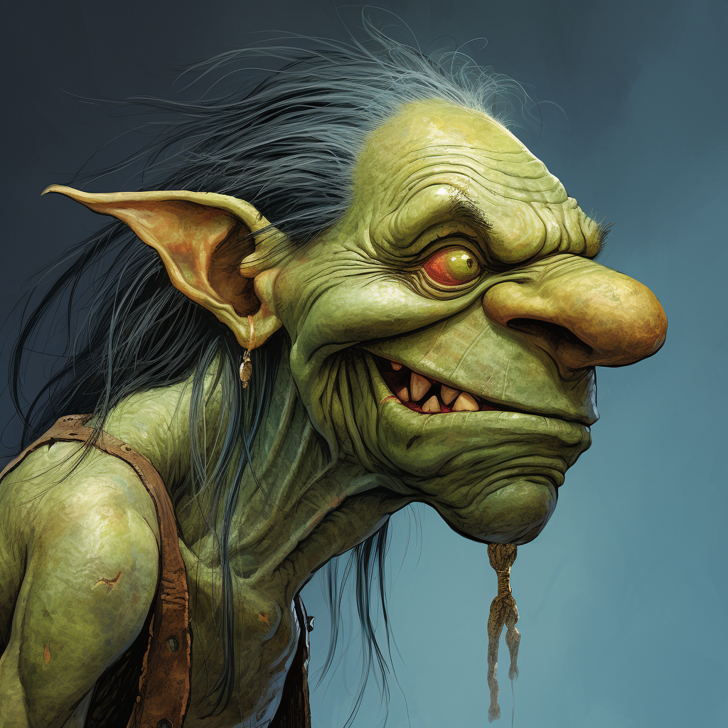 Green troll with a long hooked nose