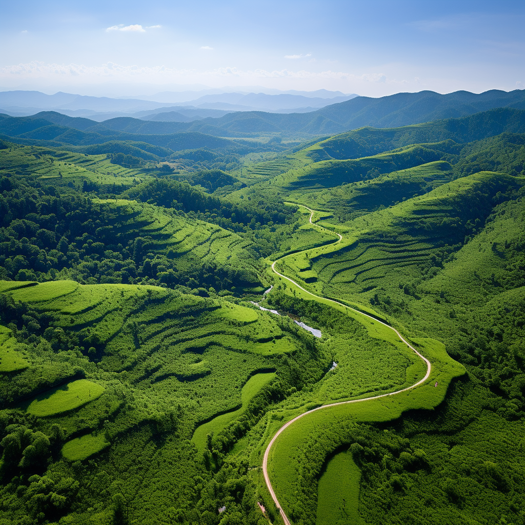 Aerial view of lush green valley