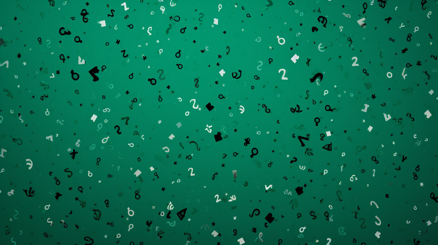 Vibrant green and white background with tiny question marks