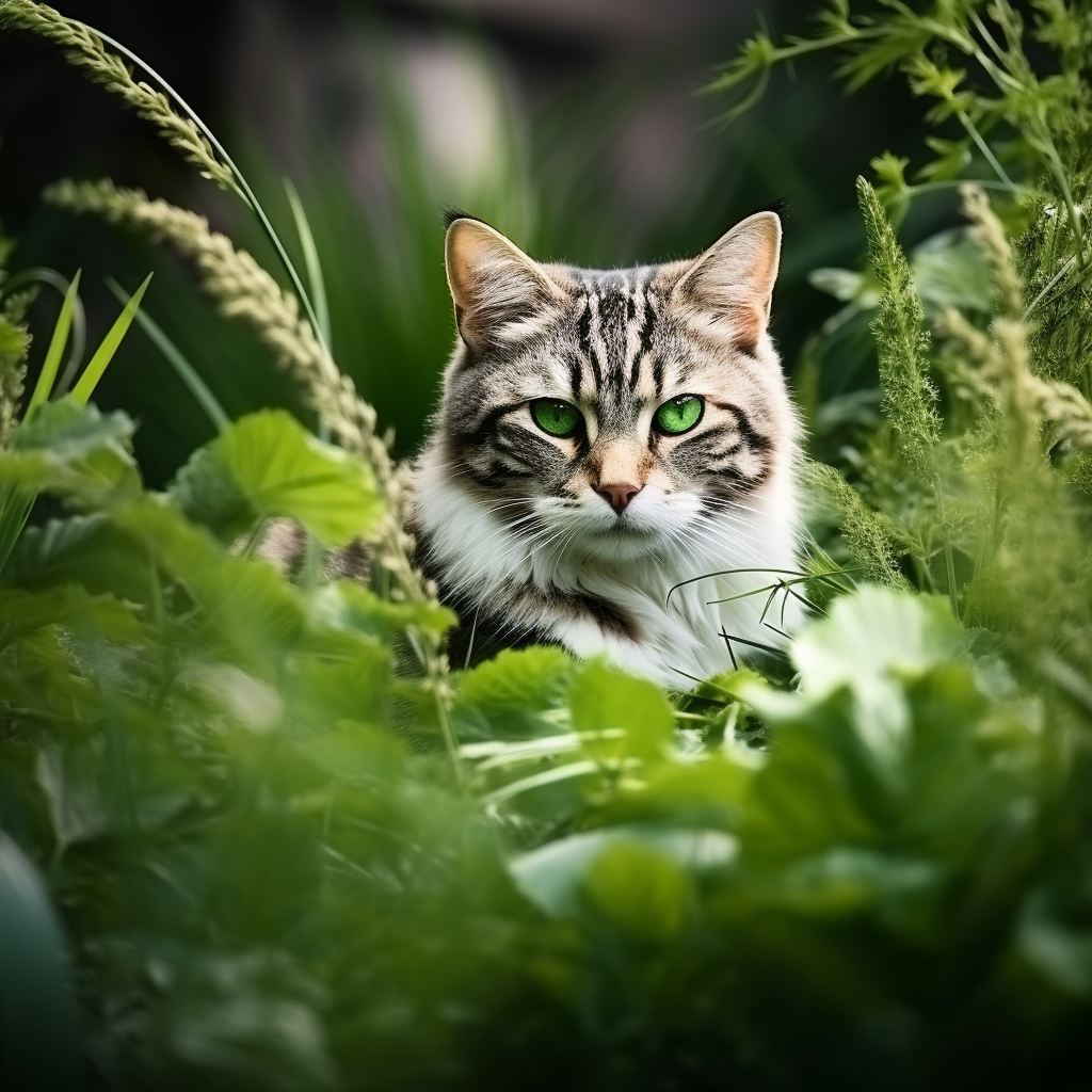 Beautiful green and white tiger-striped cat